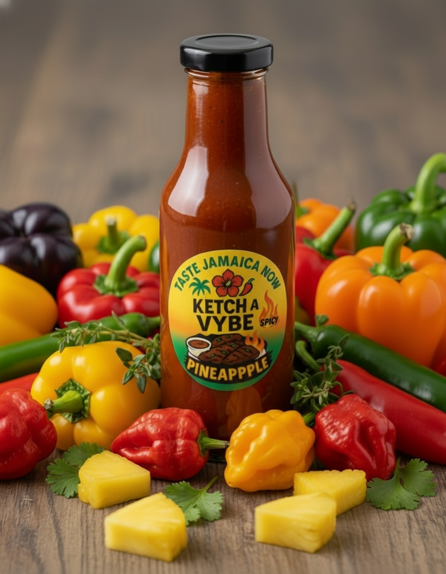 Spicy Ketch A Vybe Pineapple Jerk Sauce Bottle